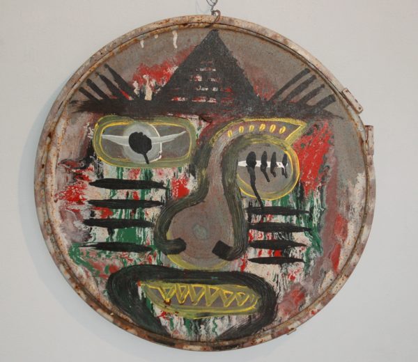 LONNIE HOLLEY-
oil drum lid
circa 1980s-
Ex Hemphill collection