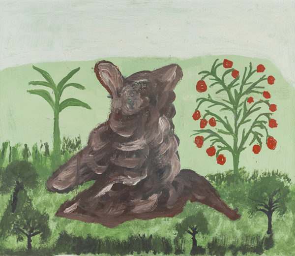 Creature with New Flowers23x28, on window glass